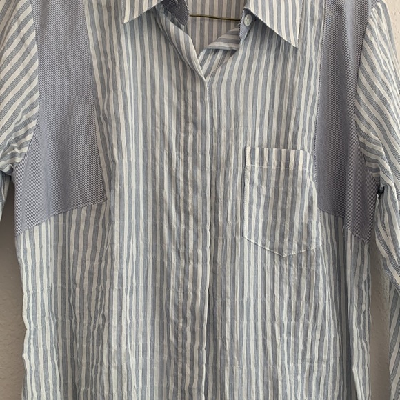 Cabi Pucker Blue and White Striped Shirt Dress - Picture 5 of 8
